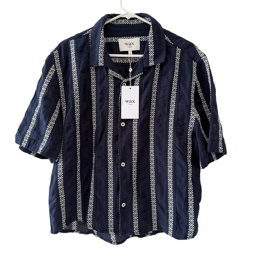 Wax London Leno Navy Button Down MSRP $145 New With Tags Men's Large